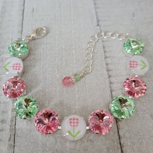 Austrian Crystal Bracelet in Shiny Silver Plate